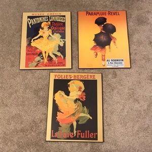 Set of three French poster wall hangings